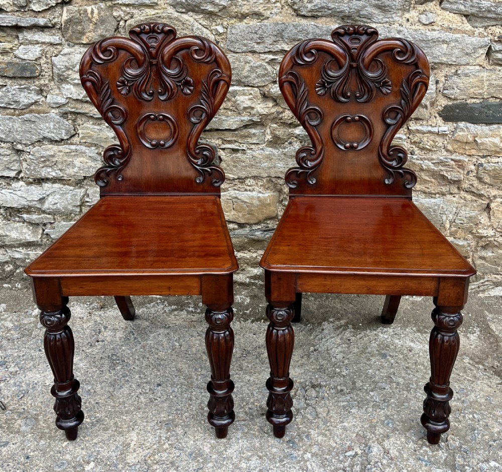 Pair of Victorian Mahogany Hall Chairs
