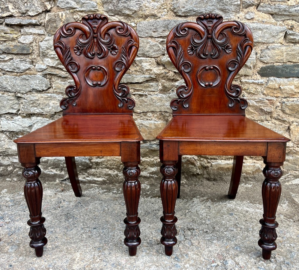 Pair of Victorian Mahogany Hall Chairs View V