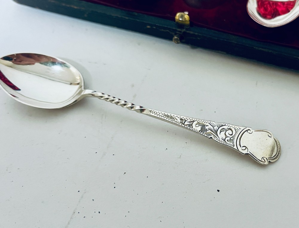 Set of 6 Antique Silver Teaspoons & Sugar Tongs View IV