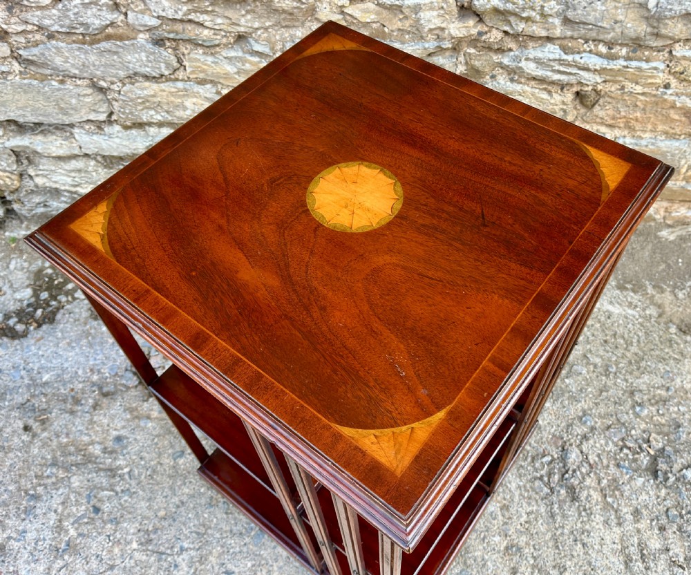 Edwardian Mahogany Inlaid Revolving Bookcase View XI