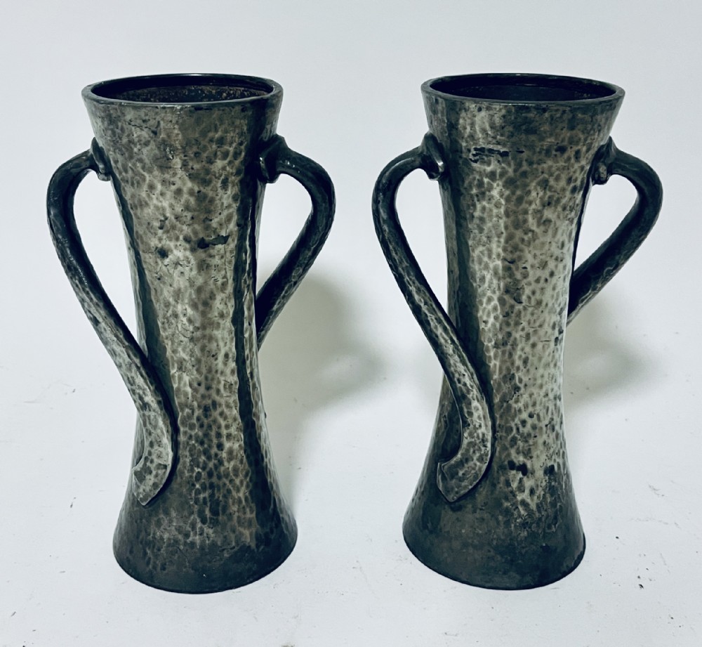Pair of Liberty & Co Arts and Crafts Pewter Vases