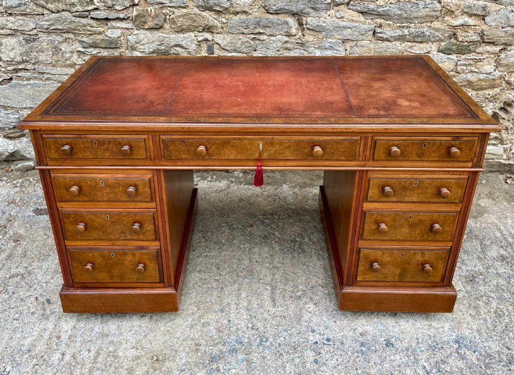 Antique Burr Walnut Pedestal Desk
