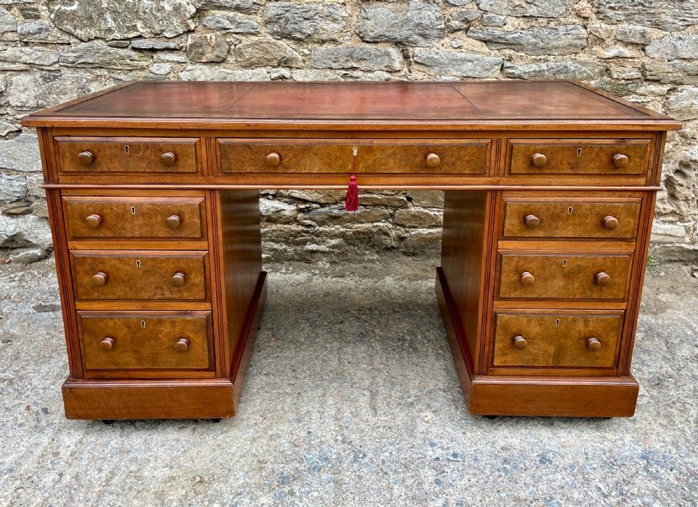 Antique Burr Walnut Pedestal Desk View II