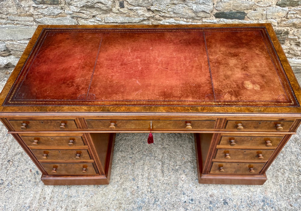 Antique Burr Walnut Pedestal Desk View III