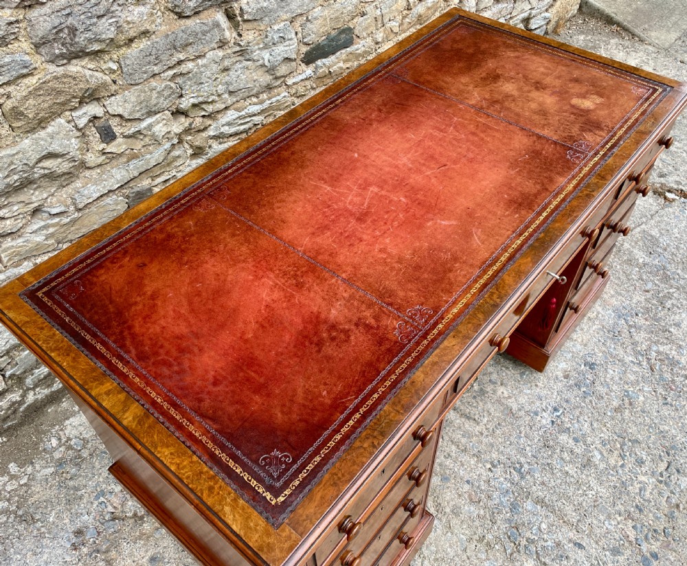 Antique Burr Walnut Pedestal Desk View IV