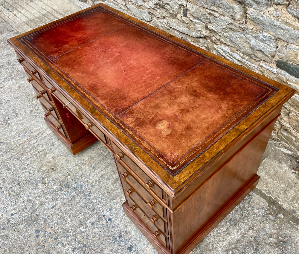Antique Burr Walnut Pedestal Desk View VI