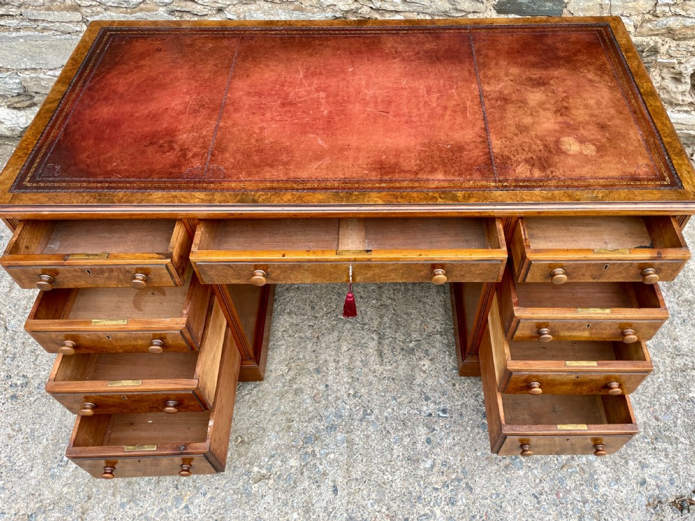 Antique Burr Walnut Pedestal Desk View VII