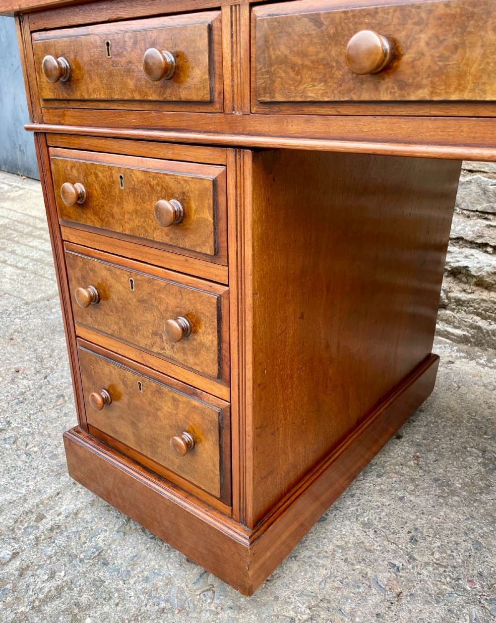Antique Burr Walnut Pedestal Desk View VIII