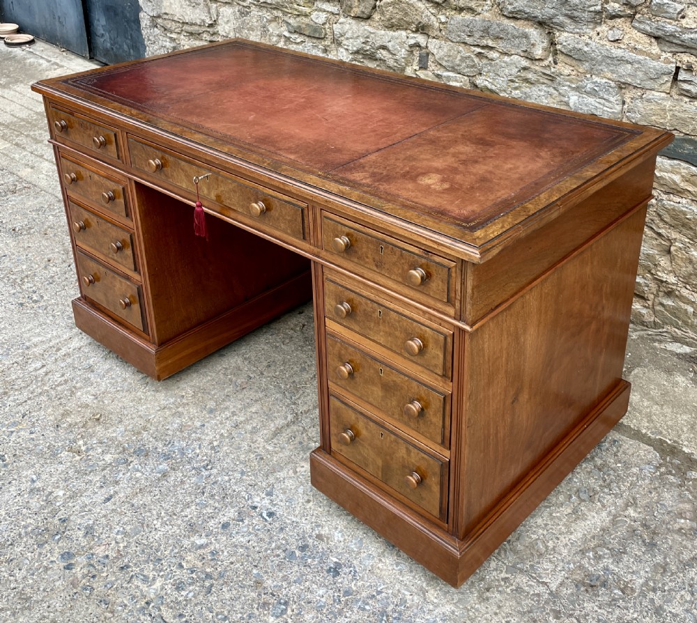 Antique Burr Walnut Pedestal Desk View X