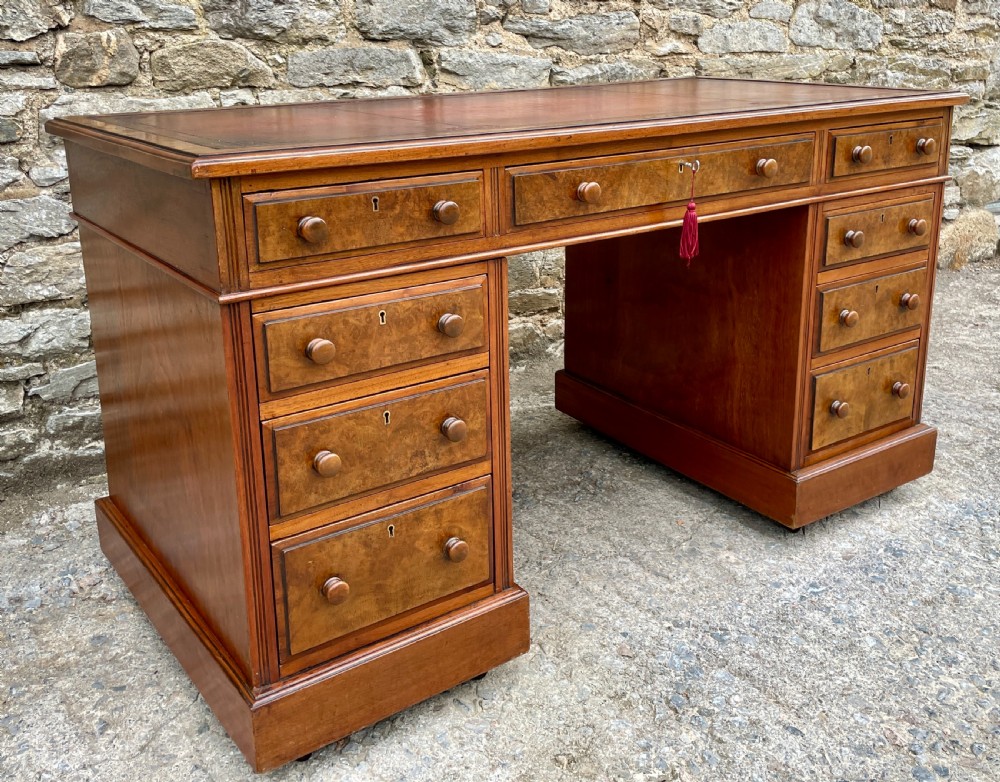 Antique Burr Walnut Pedestal Desk View XIV
