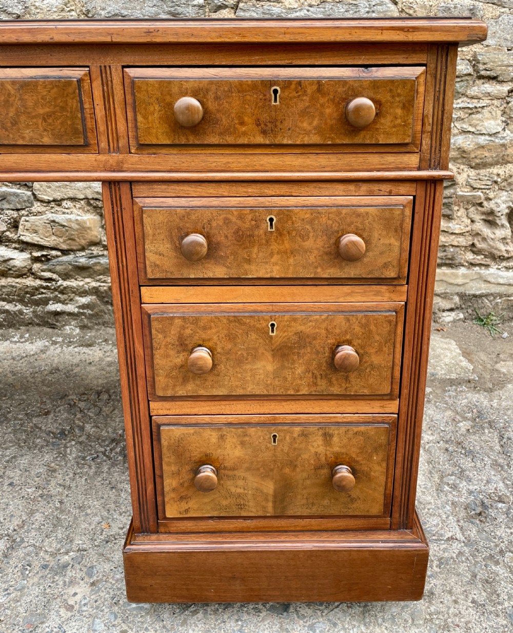 Antique Burr Walnut Pedestal Desk View XV