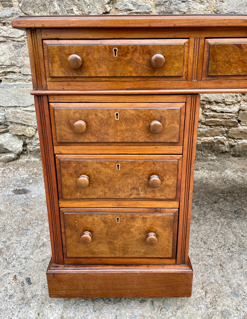 Antique Burr Walnut Pedestal Desk View XVI