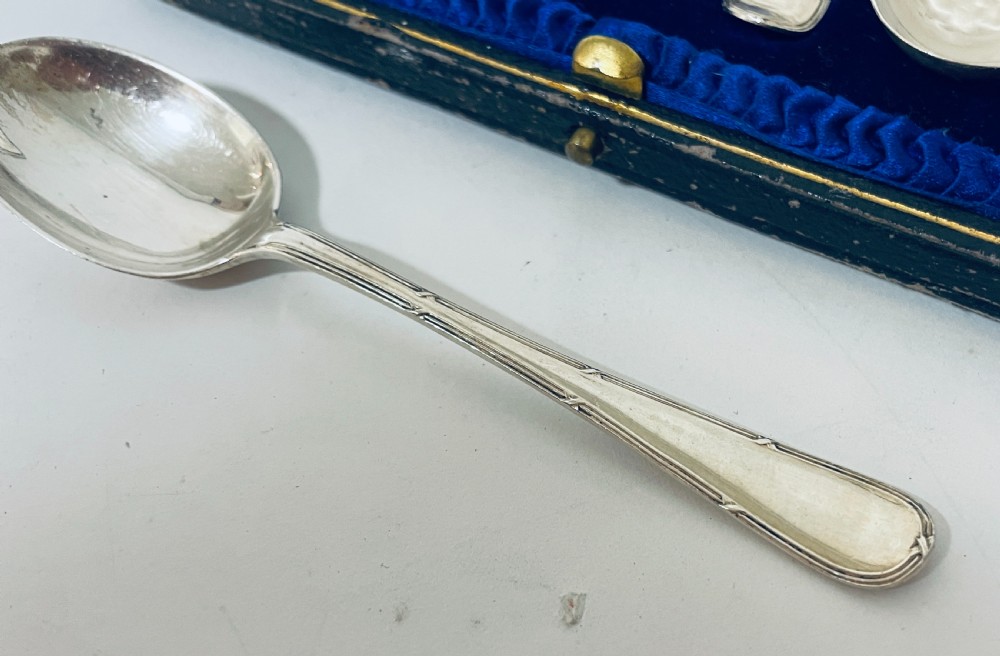 Set of 6 Antique Silver Teaspoons in Box View IV