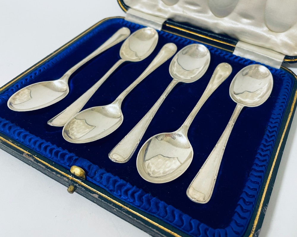 Set of 6 Antique Silver Teaspoons in Box View VI