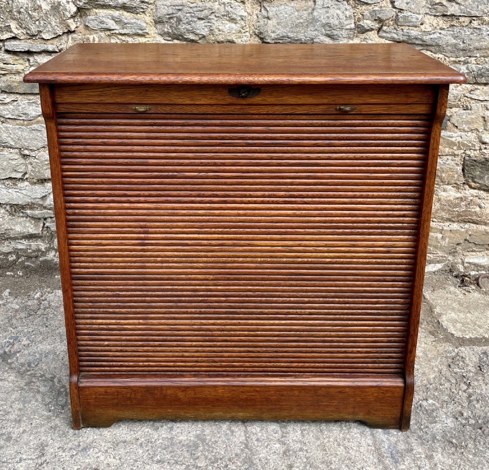 Antique Oak Tambour Filing Cabinet