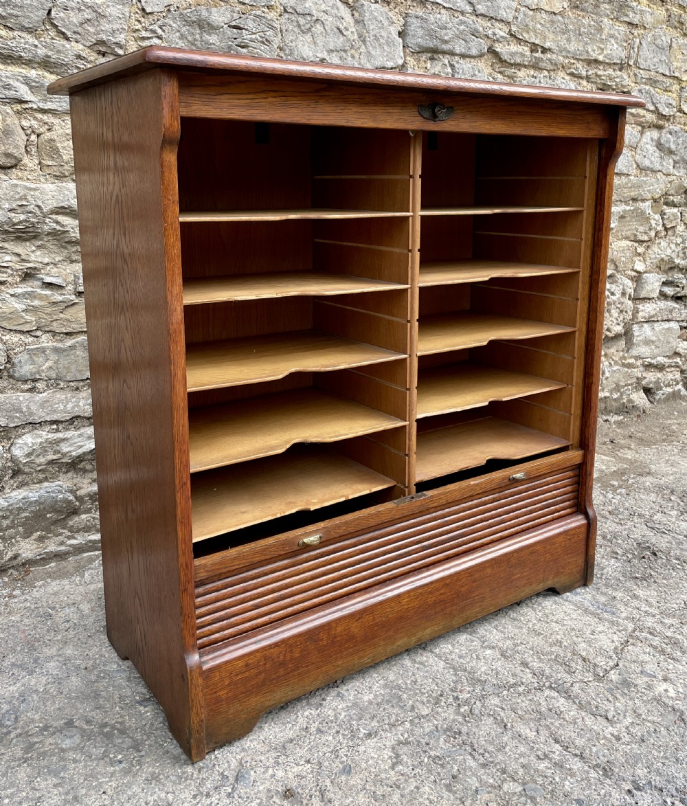 Antique Oak Tambour Filing Cabinet View XV