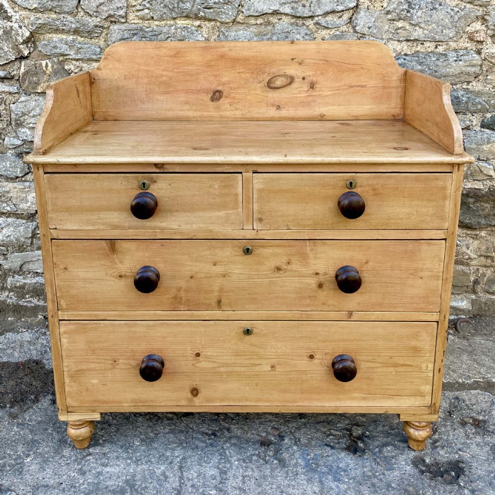 Antique Stripped Pine Chest of Drawers with Gallery