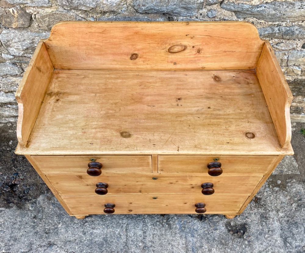 Antique Stripped Pine Chest of Drawers with Gallery View II