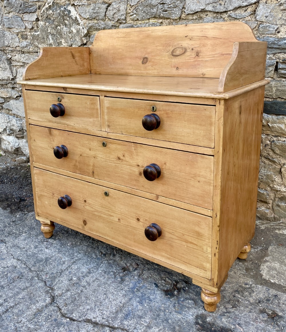 Antique Stripped Pine Chest of Drawers with Gallery View IV