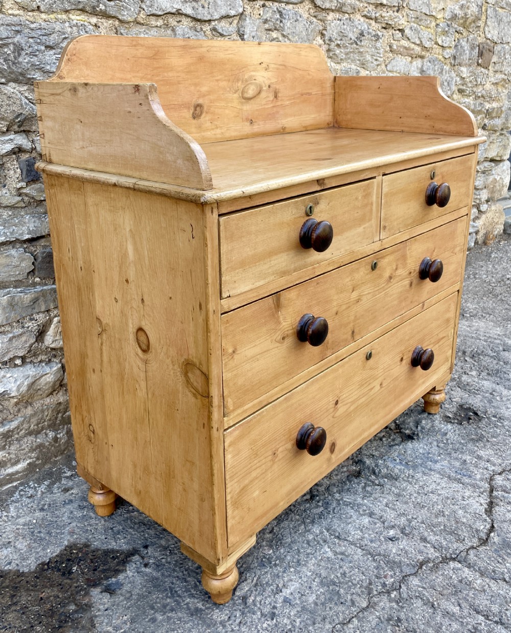 Antique Stripped Pine Chest of Drawers with Gallery View V
