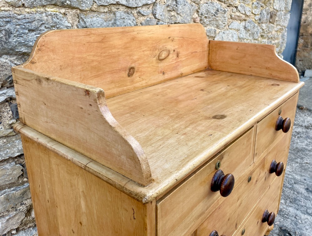 Antique Stripped Pine Chest of Drawers with Gallery View VII