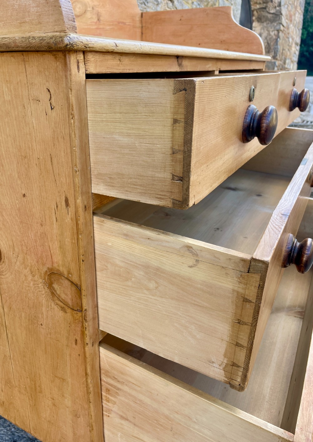 Antique Stripped Pine Chest of Drawers with Gallery View X
