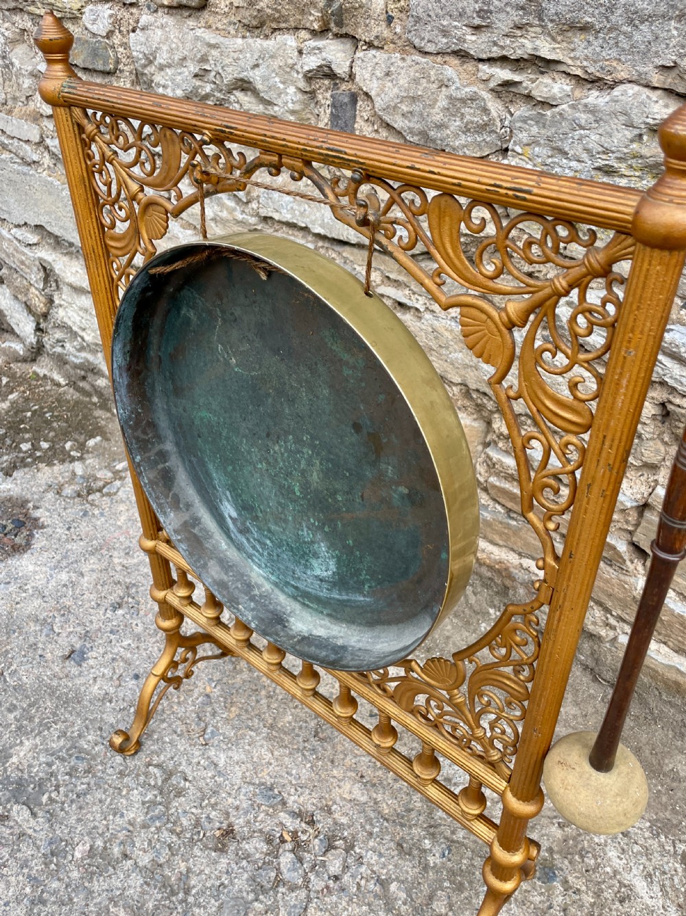 Large Antique Brass Dinner Gong View V