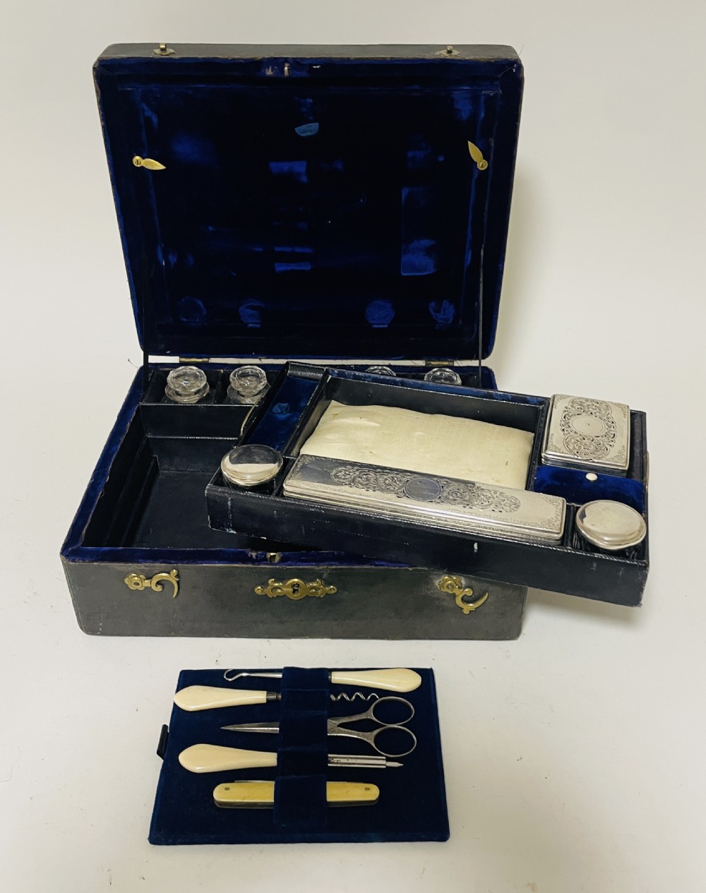 Antique Shagreen Leather Silver Plated Vanity Case View III