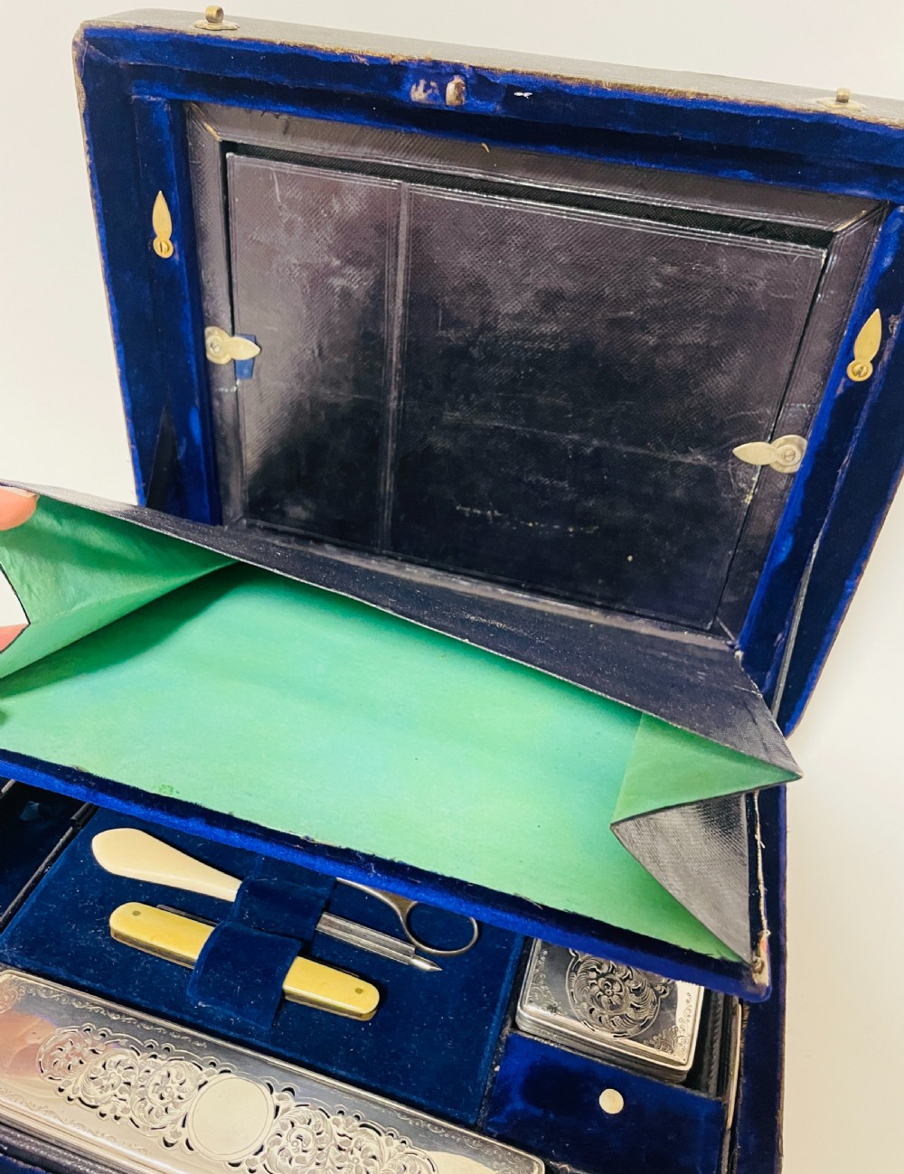 Antique Shagreen Leather Silver Plated Vanity Case View VI