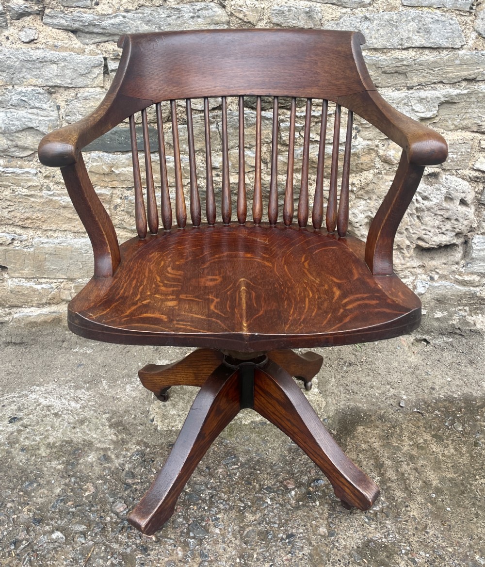 Antique Oak Swivel and Tilt Desk Chair