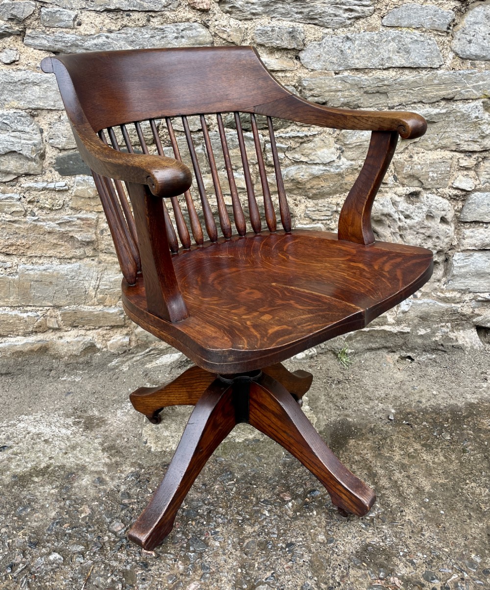 Antique Oak Swivel and Tilt Desk Chair View X