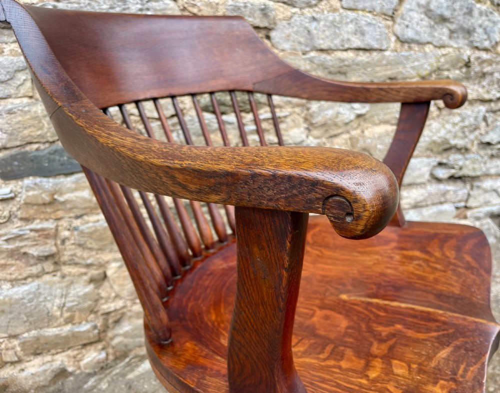 Antique Oak Swivel and Tilt Desk Chair View XII