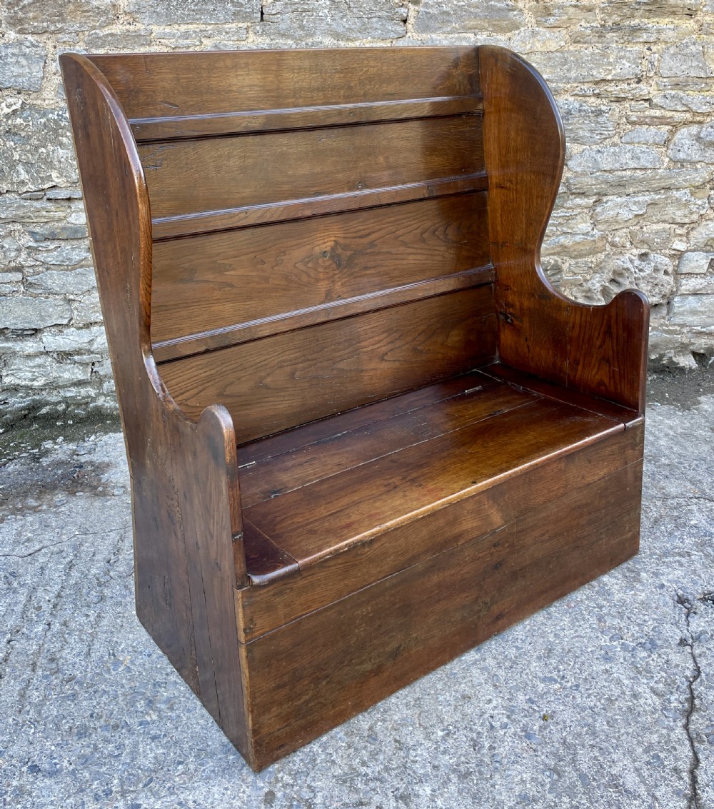 Antique Oak Box Settle View XV
