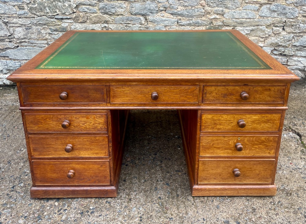Large Antique Oak Partner’s Desk