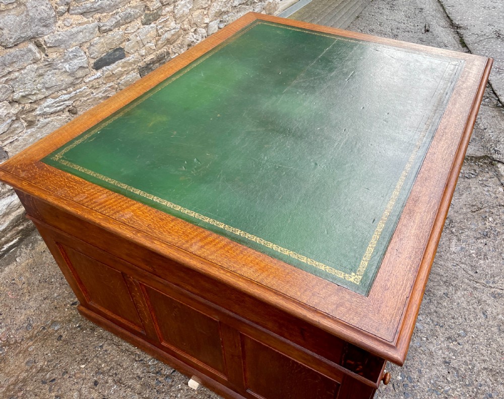 Large Antique Oak Partner’s Desk View II