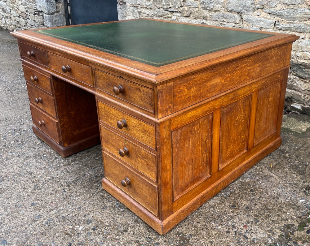 Large Antique Oak Partner’s Desk View III
