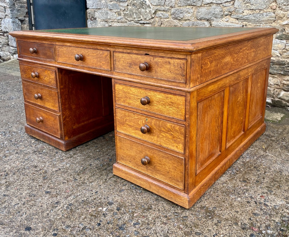 Large Antique Oak Partner’s Desk View IV