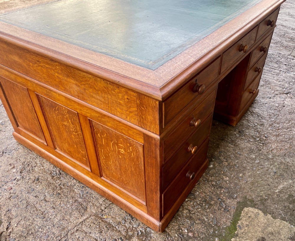 Large Antique Oak Partner’s Desk View V