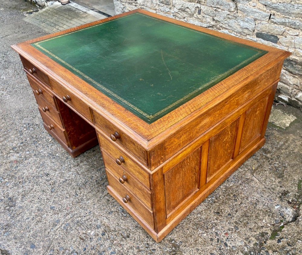 Large Antique Oak Partner’s Desk View VI