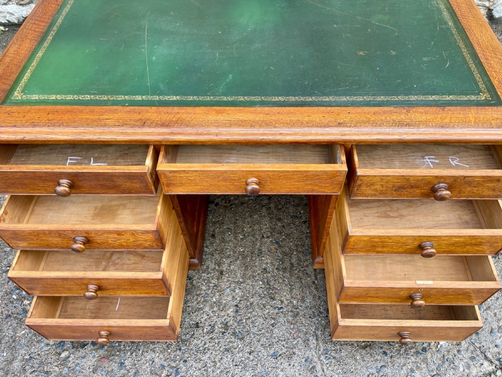 Large Antique Oak Partner’s Desk View VIII