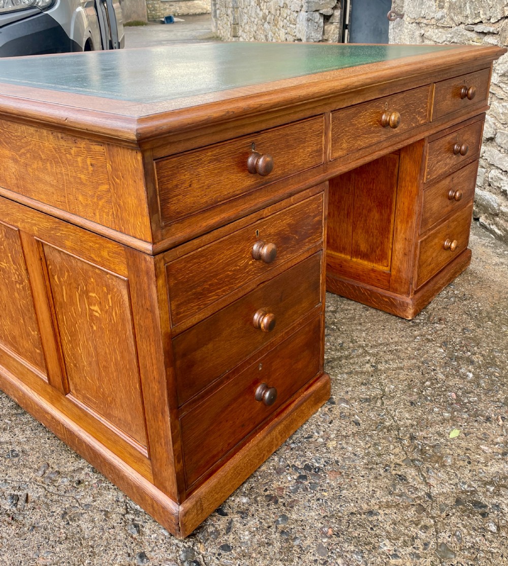 Large Antique Oak Partner’s Desk View XI