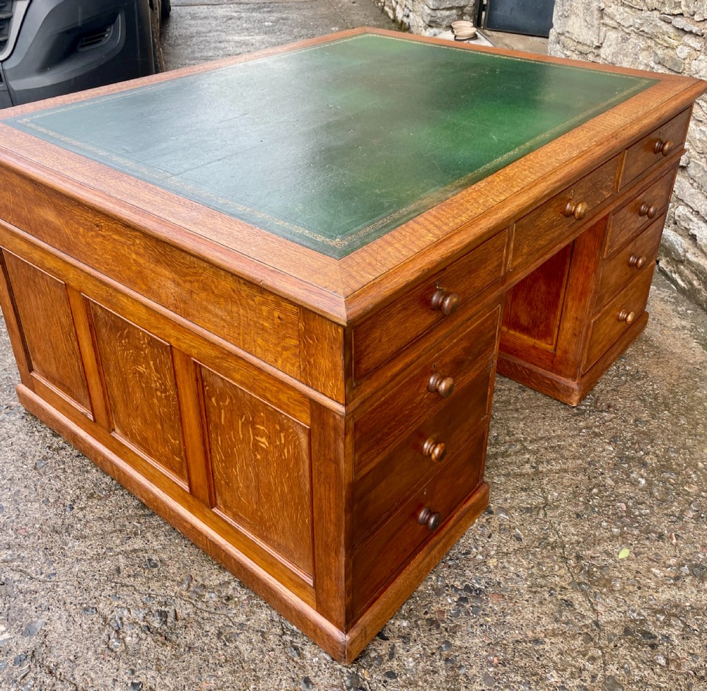 Large Antique Oak Partner’s Desk View XII