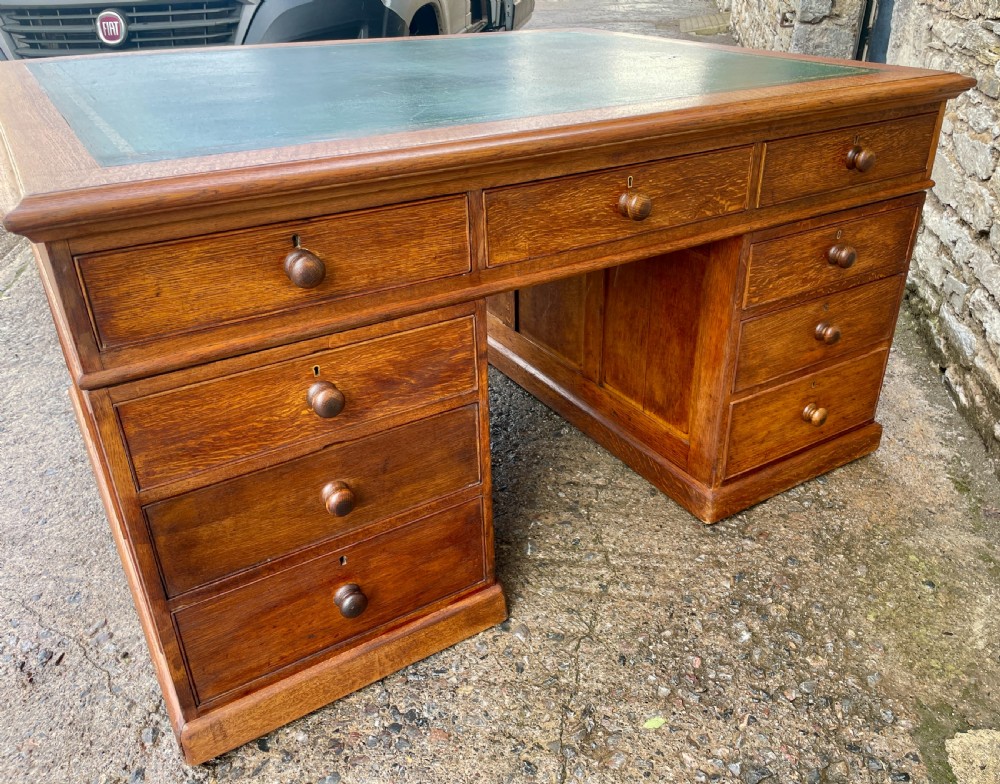 Large Antique Oak Partner’s Desk View XIII
