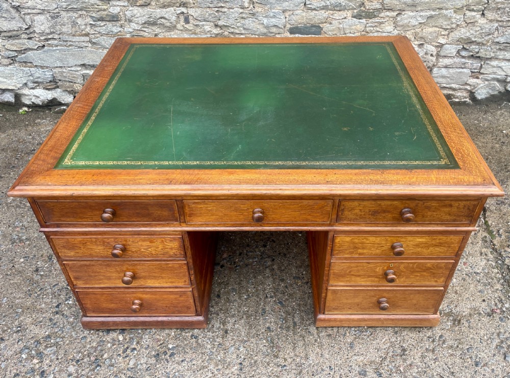 Large Antique Oak Partner’s Desk View XIV