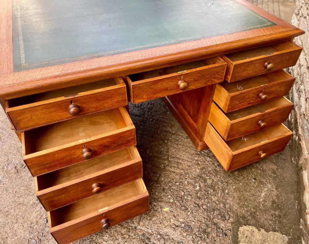 Large Antique Oak Partner’s Desk View XV