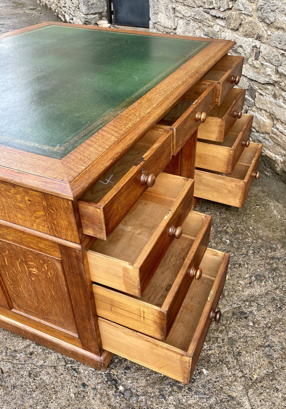 Large Antique Oak Partner’s Desk View XIX