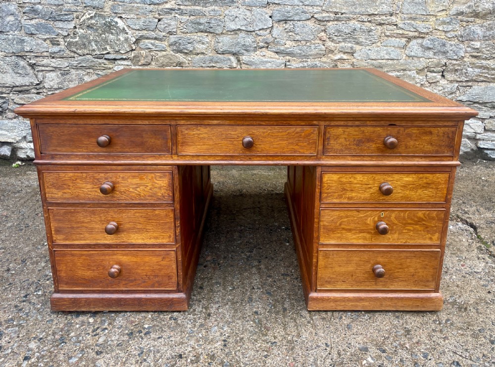 Large Antique Oak Partner’s Desk View XX