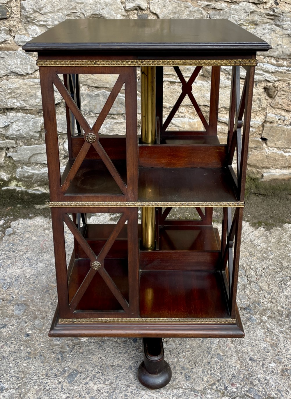 Antique Mahogany Brass Mounted Revolving Bookcase