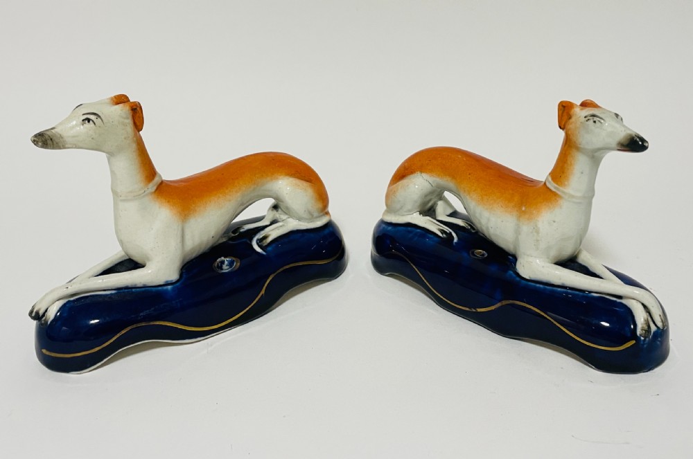 Pair of Antique Staffordshire Greyhounds View V