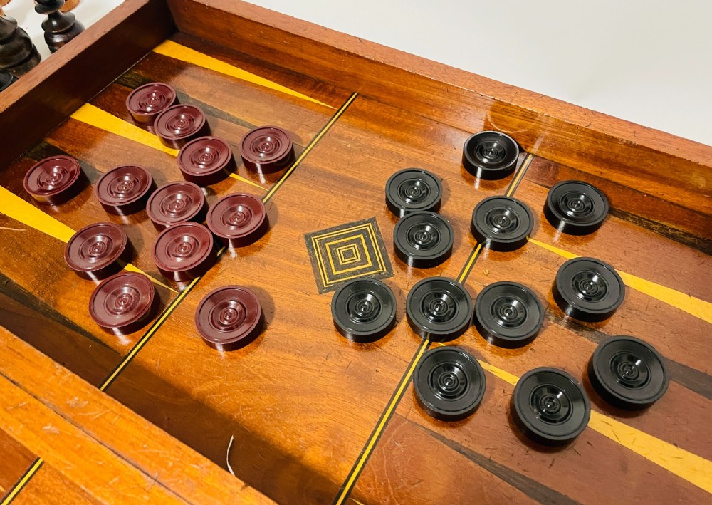 Antique Folding Chess and Backgammon Set View V